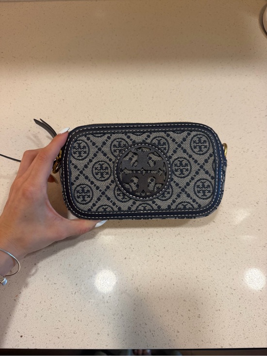 Tory Burch Handbags - Tory Burch Navy and Cream Logo Jacquard Wristlet